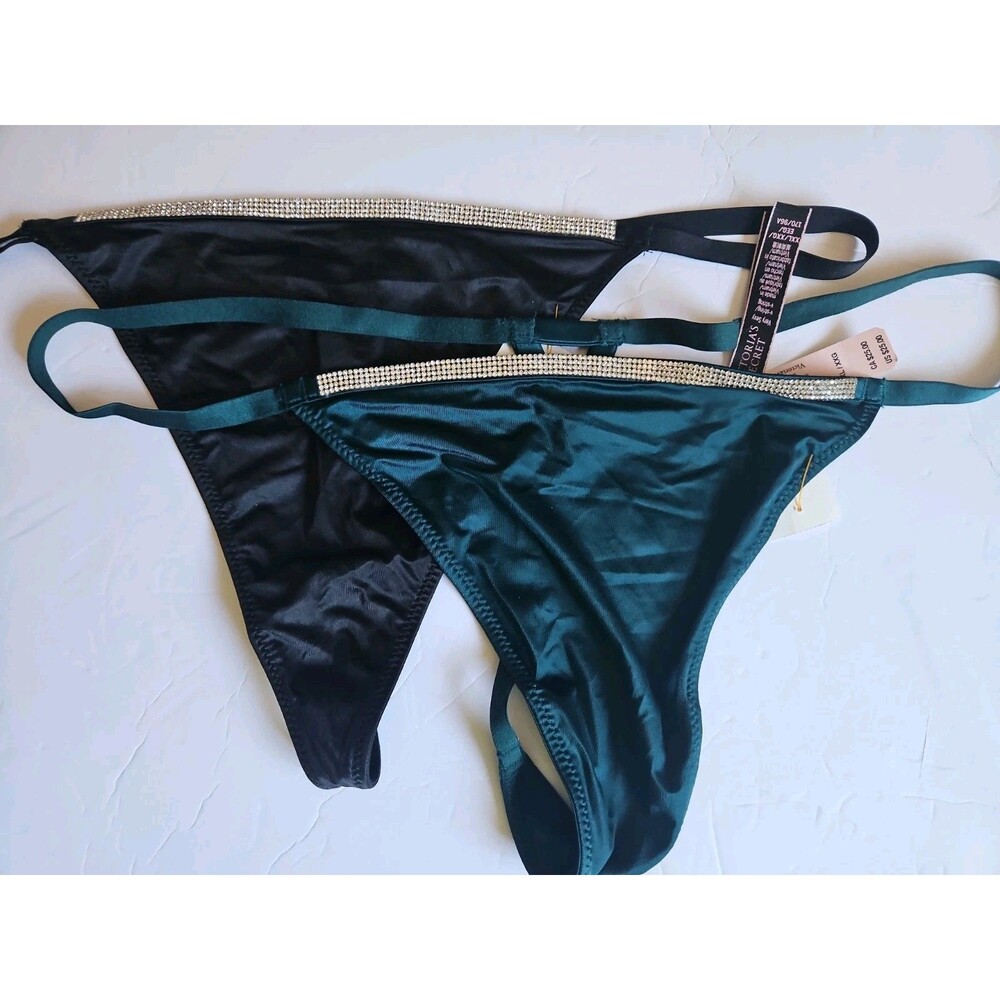2 Pair Victoria's Secret VS Bombshell Rhinestone Shine V-string Panty Sz XXL NWT